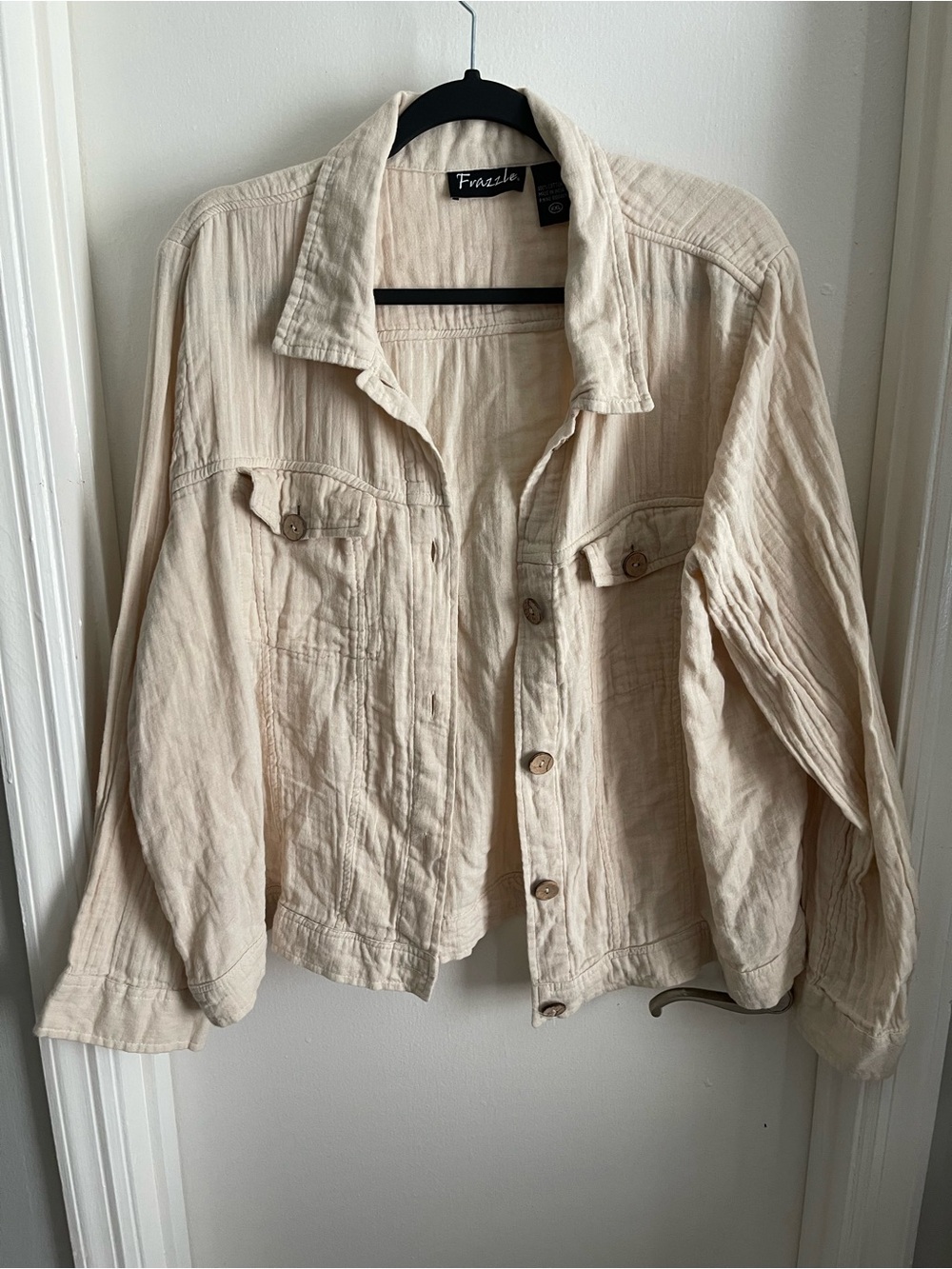 Frazzle Beige Lightweight Button Up Jacket 100% Cotton Size XXL